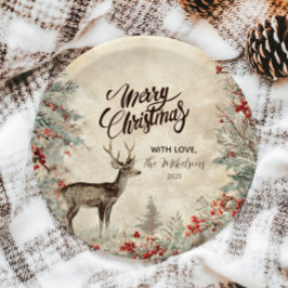Prato De Papel Festa de Natal Rustic Deer Pine Berry