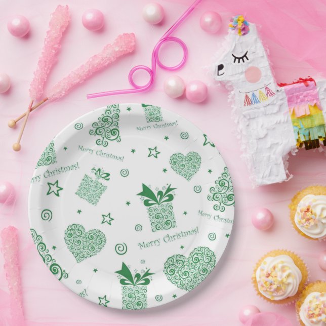 Prato De Papel Festa de Natal Verde Moderno (Festa)