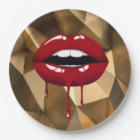 Festa de Ouro Luxo Glam Gotejante Lábios Vermelhos