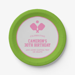 Prato De Papel Festa de Picleball Paddles Verdes Rosa Personaliza