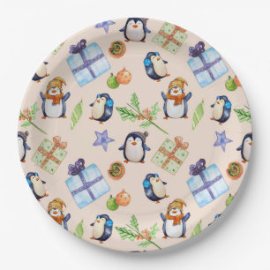 Prato De Papel Festa de pinguins – diversão festiva de inverno