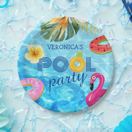 Prato De Papel Festa de Piscina de aniversário Divertida Verão Ág