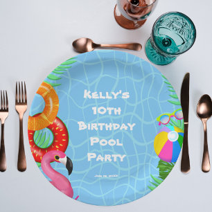 Prato De Papel Festa de Piscina Divertida Nadando Aniversário