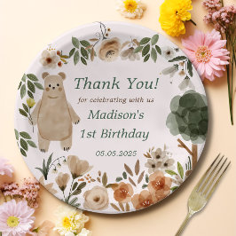Prato De Papel Festa de primeiro aniversario de Animais da Flores