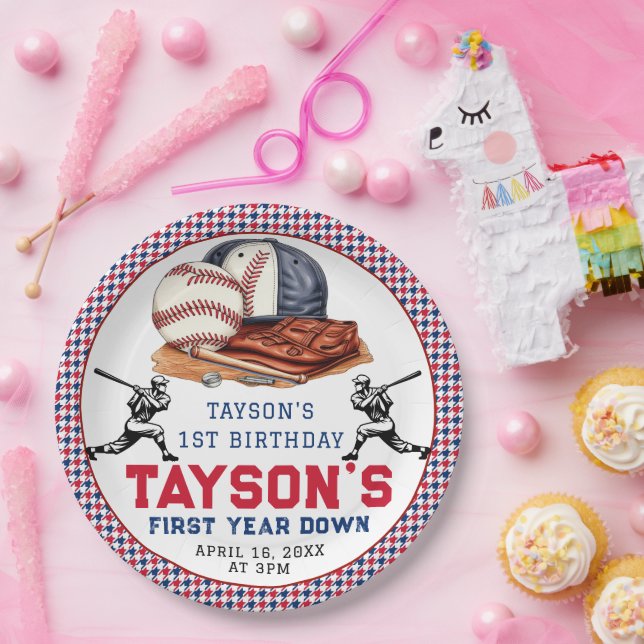 Prato De Papel Festa De primeiro aniversario De Baseball No Prime (Festa)