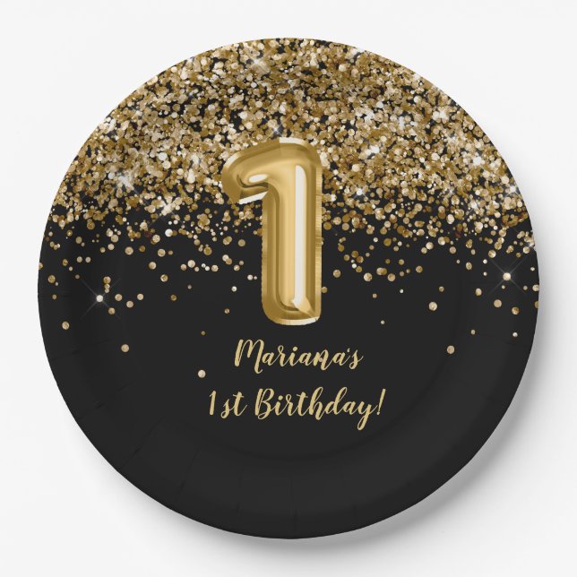 Prato De Papel Festa de primeiro aniversario de Meninas Douradas  (Frente)