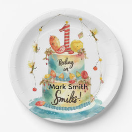 Prato De Papel Festa de primeiro aniversario de Pesca com Design