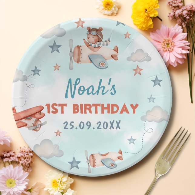 Prato De Papel Festa de primeiro aniversario de Tema de Avião de  (Criador carregado)