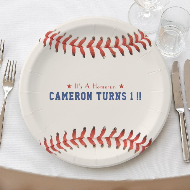 Prato De Papel Festa de primeiro aniversario do Baseball Softball (Baseball Softball Sport 1st Birthday Party Paper Plates)