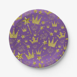 Prato De Papel Festa de Princesa Meninas Brilho Roxo Real e Doura