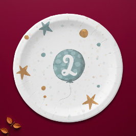 Prato De Papel Festa de segundo aniversário do Menino Balão Azul
