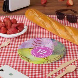 Prato De Papel Festa de softball feminino personalizada