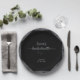 Prato De Papel Festa de solteira Gótica Floral Preta e Prateada