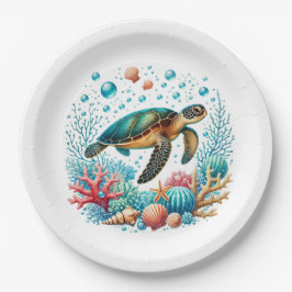 Prato De Papel Festa de tartaruga marinha de praia