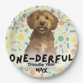 Prato De Papel Festa de um ano do Boho Sage Green Goldendoodle