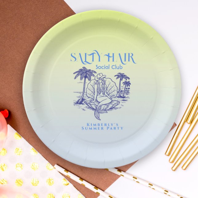 Prato De Papel Festa de Verão de Cowgirl da Sereia Azul Costeira (Criador carregado)