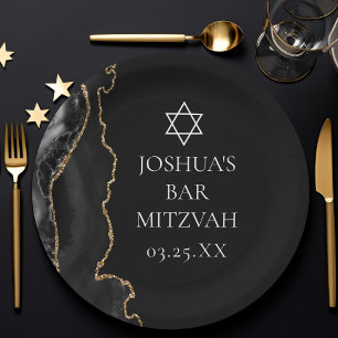 Prato De Papel Festa do Bar Mitzvah, de Agate Dourado Chic Black