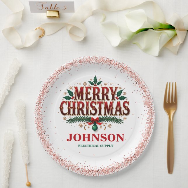 Prato De Papel Festa do Escritório da Holly Vermelha e Verde (Casamento)