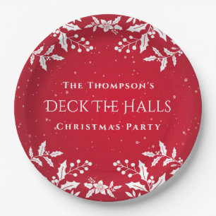 Prato De Papel Festa do Natal Red & White Holly - Deck-The-Halls