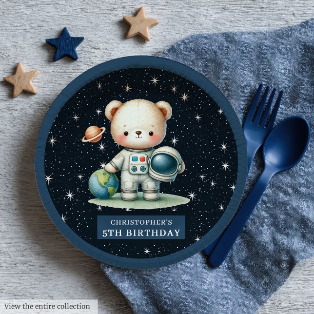 Prato De Papel Festa Encantadora do Astronauta do Urso de Teddy (Charming Teddy Bear Astronaut Baby Shower Party Paper Plates )