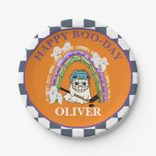 Prato De Papel Festa Feliz de Halloween Cute Ghost Hockey no Boo-