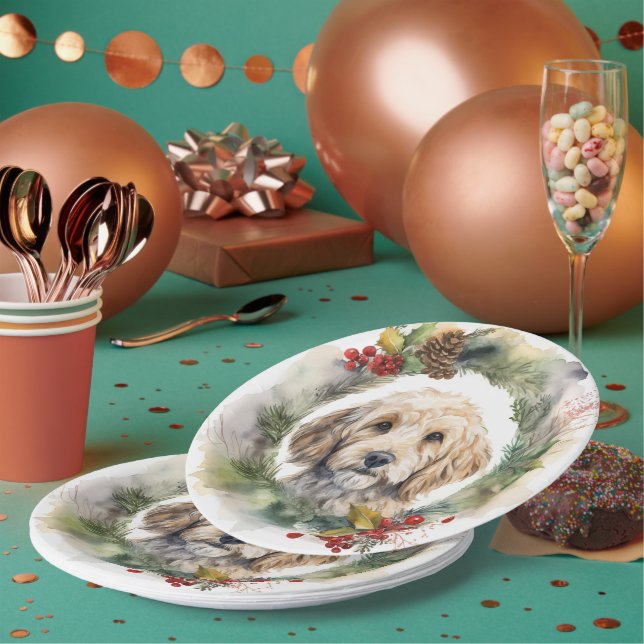 Prato De Papel Festa Festiva de Cockapoo de Natal (Múltiplo)