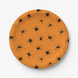 Prato De Papel Festa Laranja das Aranhas Spookies do Halloween