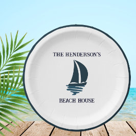 Prato De Papel Festa Náutica Náutica da Casa da Praia marinho Azu
