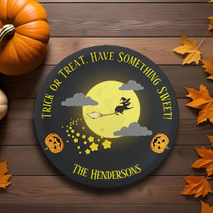 Prato De Papel Festa Negra Branca Moderna de Gato Negro de Hallow