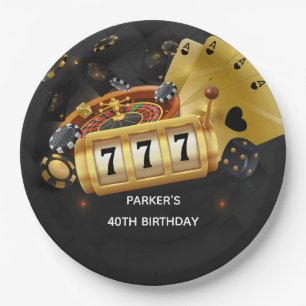 Prato De Papel Festa Noturna do Casino Personalizada Dourada
