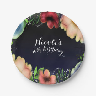 Prato De Papel Festa Noturna Floral Moderna Elegante e Chic