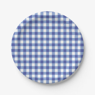 Prato De Papel Festa OZ dos Quadrados Gingham Checos Azul e Branc