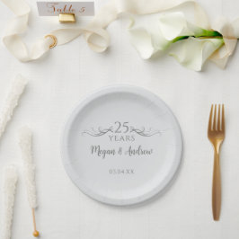 Prato De Papel Festa Personalizada de Casamento de 25 de Cinza