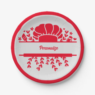 Prato De Papel Festa Personalizada de Cook de Cinza Vermelha do C