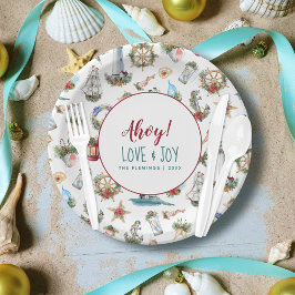 Prato De Papel Festa Personalizada de Praia do Natal Náutico Ahoy