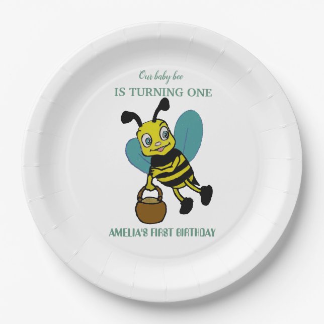 Prato De Papel Festa personalizada de primeiro aniversario do pri (Frente)