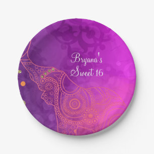 Prato De Papel Festa Personalizada Elefante Roxo Rosa Laranja e D