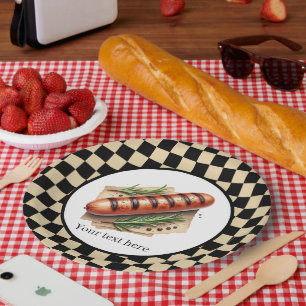 Prato De Papel Festa personalizável de hotdog grelhado com engren