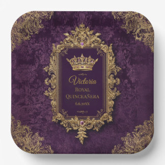 Prato De Papel Festa Real de Amethyst Quinceañera, personalizada