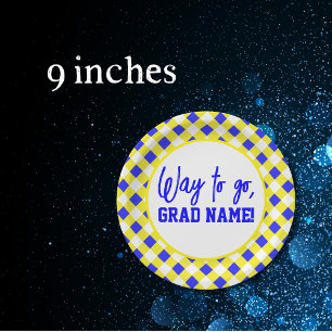 Prato De Papel Festa redonda de 9 polegadas, azul e amarelo