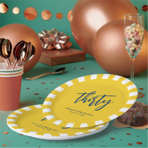 Prato De Papel Festa Simples de aniversário de 30 anos Amarelo de