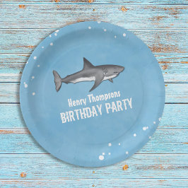 Prato De Papel Festa Simples de Piscina Whimsical Tubarões Azul