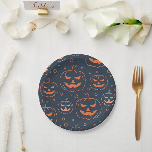 PRATO DE PAPEL FESTA SPOOKY JACK-O-LANTERN PUMPKIN HALLOWEEN (Casamento)