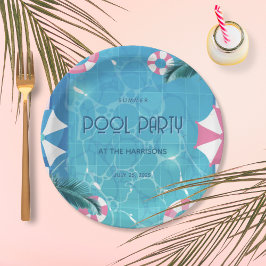 Prato De Papel Festa Tropical de Verão na Piscina 