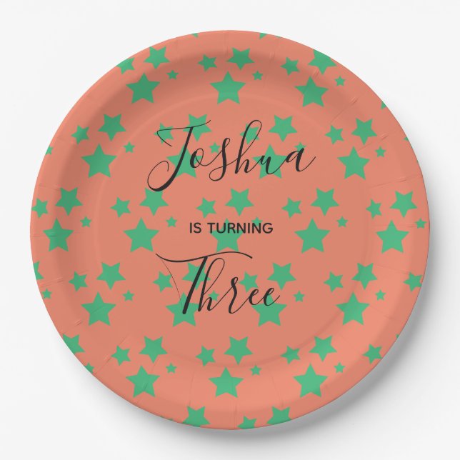 Prato De Papel Festa Verde do Circo Laranja Verde de aniversário  (Frente)