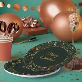 Prato De Papel Festive Botanical Merry Christmas Plate 