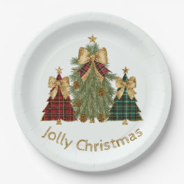 Prato De Papel Festive Christmas Trees & Custom Name Paper Plates