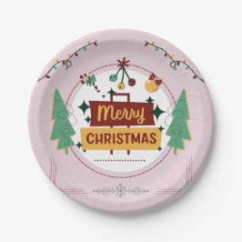 Prato De Papel Festive Merry Christmas Paper Plate for Holiday