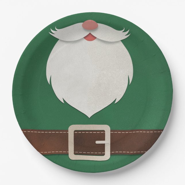 Prato De Papel Festive Santa Beard & Belt Holiday Paper Plates (Frente)