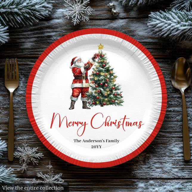 Prato De Papel Festive Santa Claus Red White Rustic Holiday Plate (Festive Santa Claus Red White Rustic Holiday Plate)